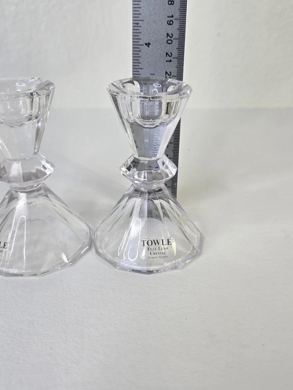 Towle‎ Pair Crystal Candlesticks Facet Diamond Cut Made In Austria Art Deco Vtg